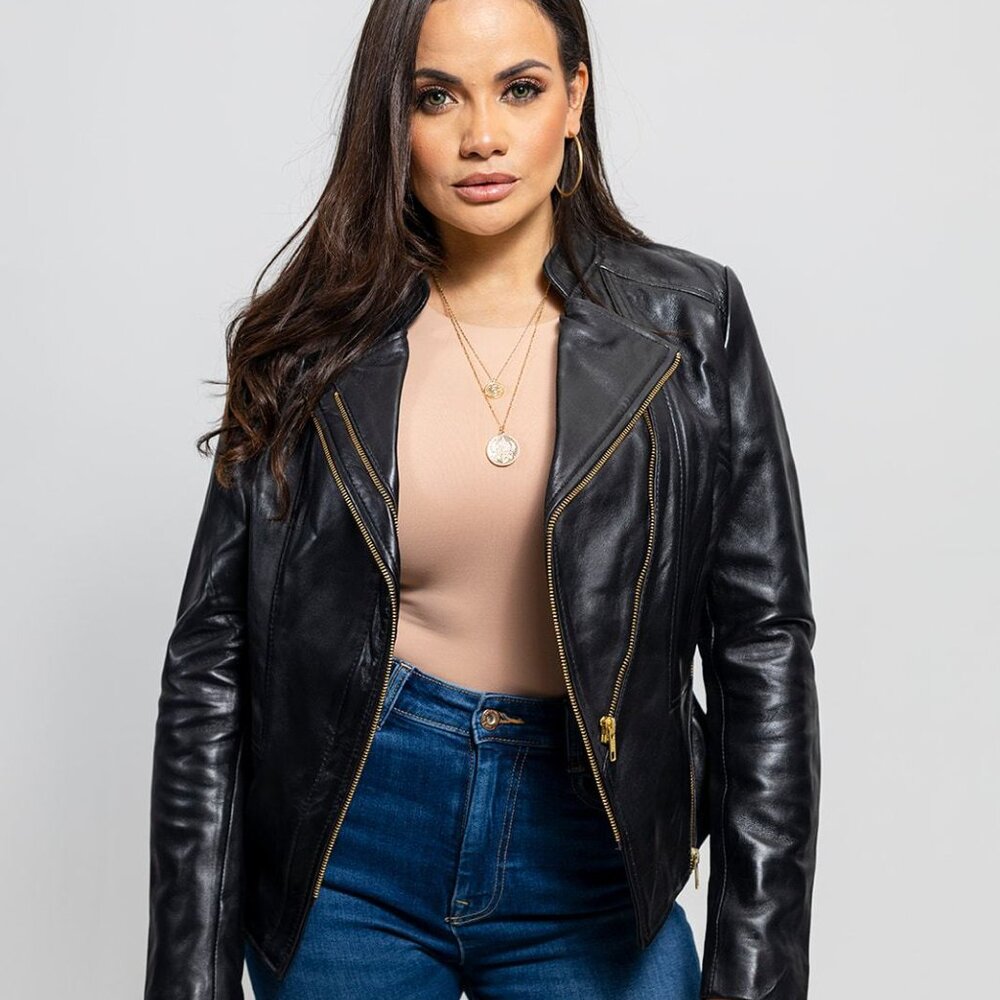 Zoey Womens Fashion Leather Jacket - Picture 2 of 8